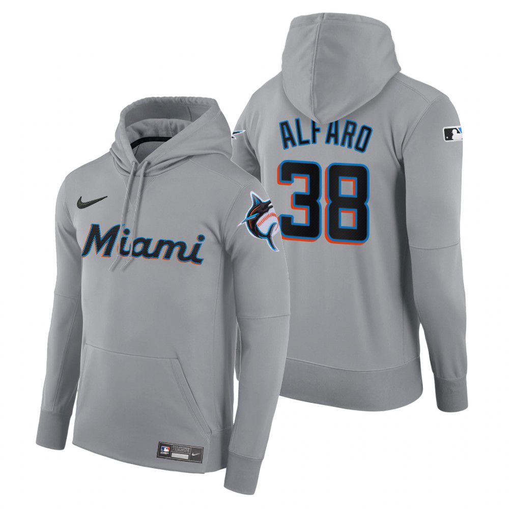 Cheap Men Miami Marlins 38 Alfaro gray road hoodie 2021 MLB Nike Jerseys